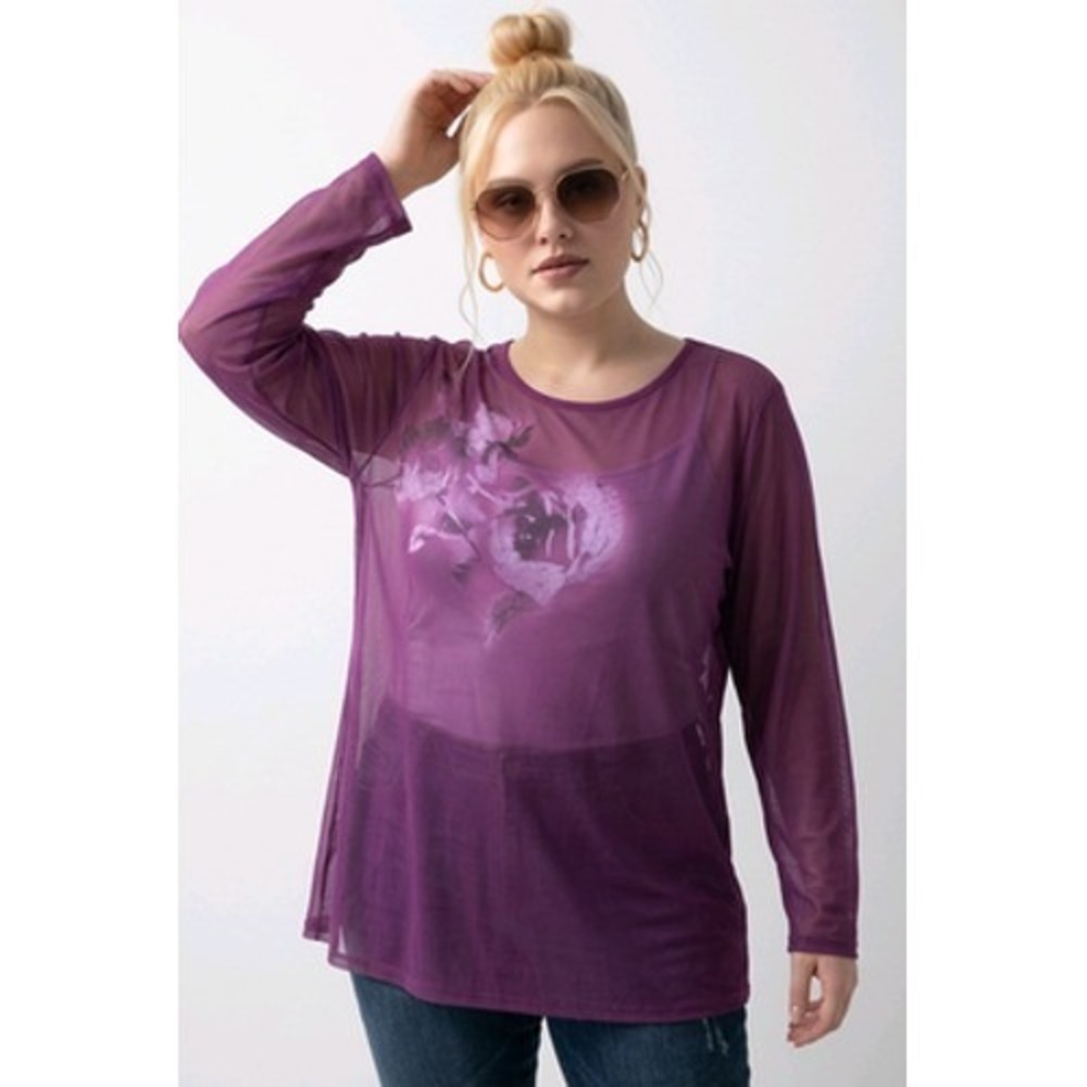 Torrid Sheer Mesh Top Women 5 Purple Floral Long Sleeve Layering Boho Plus